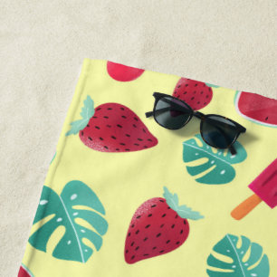 Tropical Leaves Summer Fruit Holiday Monogram Beach Towel