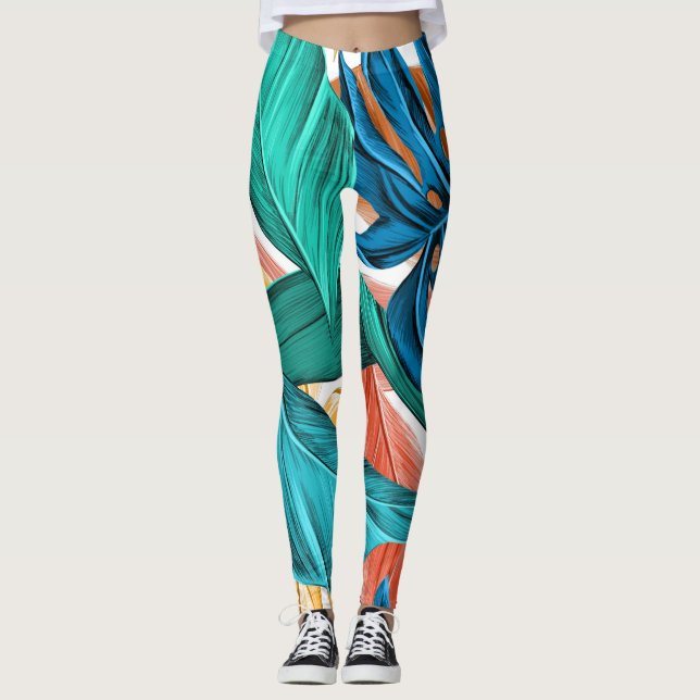 Tropical Leaves summer Leggings (Front)