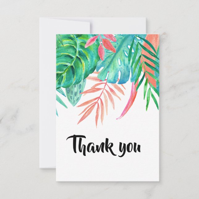 Tropical Leaves Thank You Invitation (Front)