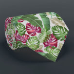 Tropical Leaves Tie<br><div class="desc">Tropical leaves in green and dark pink on light grey (or any colour your choose), this men's neck tie is cool for the office, a night on the town, a wedding, for the groom or groomsmen or give as a gift to your husband, dad, brother or best friend. Make a...</div>