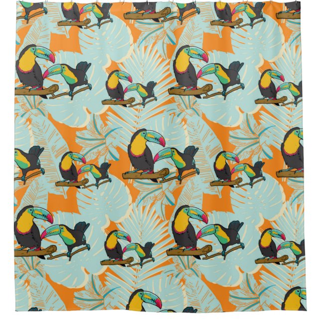 Tropical leaves toucan seamless Pattern Shower Curtain (Front)