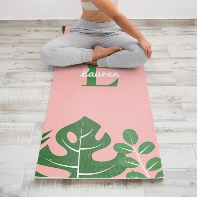 Tropical Leaves Trendy Monogram Yoga Mat (Creator Uploaded)