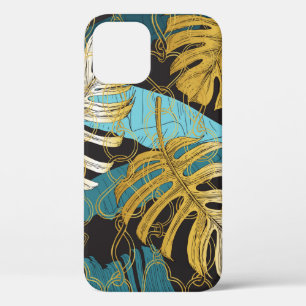 Tropical leaves under a curtain of gold chains. Se iPhone 12 Case