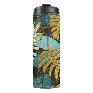 Tropical leaves under a curtain of gold chains. Se Thermal Tumbler