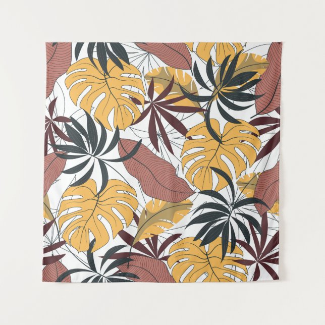 Tropical leaves: vibrant seamless background. tapestry (Front)