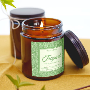 Tropical Leaves Vintage Green Square Candle Label