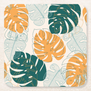 Tropical Leaves: Vintage Jungle Seal Square Paper Coaster