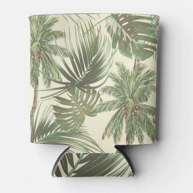 Tropical Leaves Vintage Palms Wallpaper Can Cooler (Front)