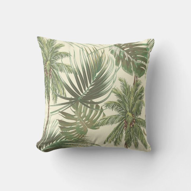 Tropical Leaves Vintage Palms Wallpaper Cushion (Front)