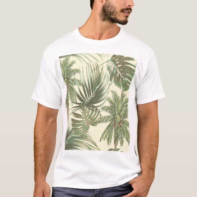 Tropical Leaves Vintage Palms Wallpaper T-Shirt (Front)