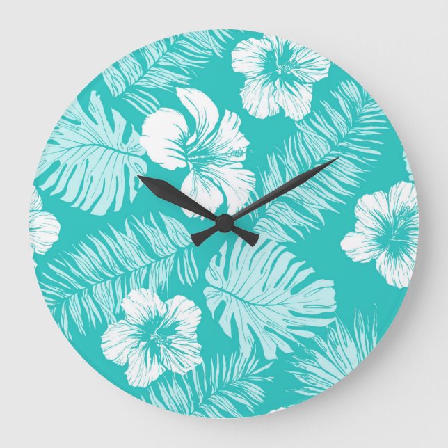 Tropical Leaves: Vintage Plant Pattern Large Clock (Front)