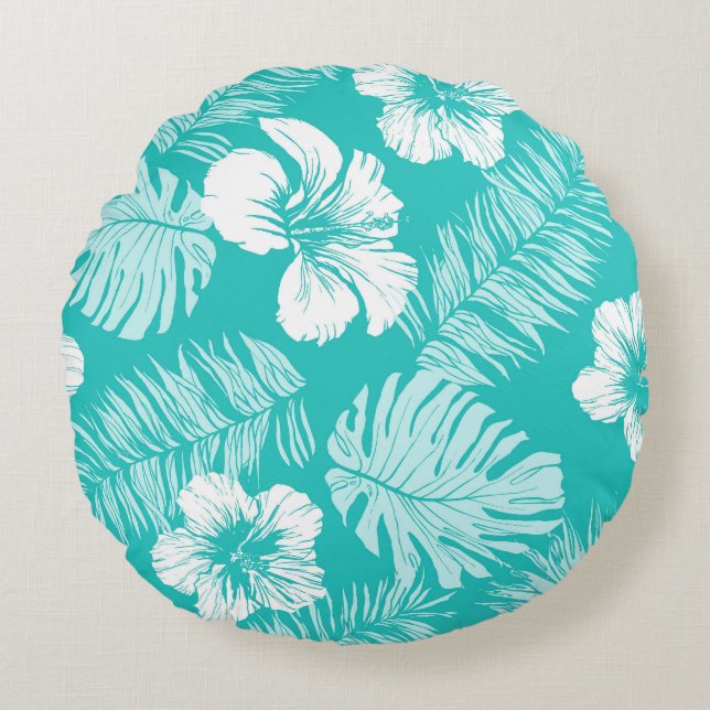 Tropical Leaves: Vintage Plant Pattern Round Cushion (Front)