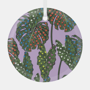 Tropical leaves: vintage polka dot. glass tree decoration