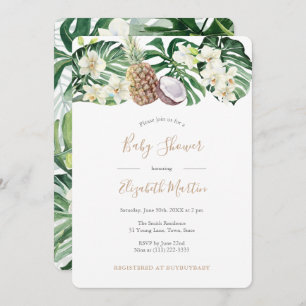 Tropical Leaves Watercolor Baby Shower Invitation