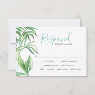 Tropical Leaves Watercolor Reply RSVP Card