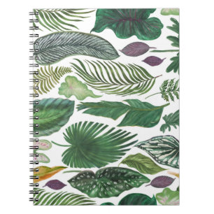 Tropical leaves: watercolor seamless background notebook