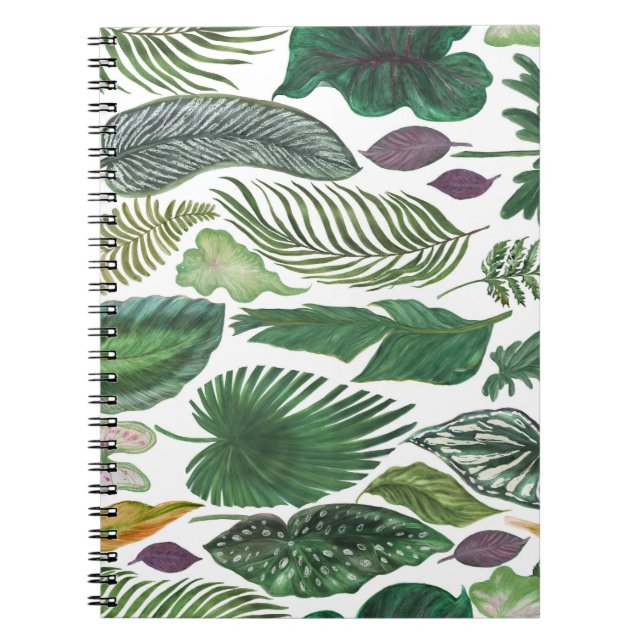 Tropical leaves: watercolor seamless background notebook (Front)