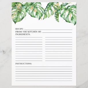 Tropical Leaves Watercolor Shower Recipe Page