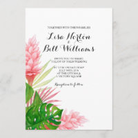 Tropical leaves watercolor wedding invtiation