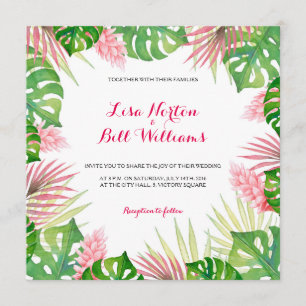 Tropical leaves watercolor wedding invtiation invitation