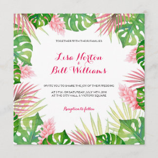 Tropical leaves watercolor wedding invtiation invitation