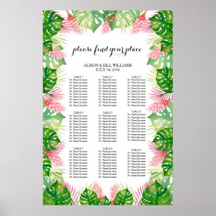 Tropical leaves wedding dinner seating chart