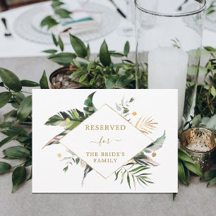 Tropical Leaves Wedding Gold Reserved Table Sign