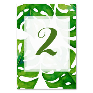 Tropical leaves wedding reception table number