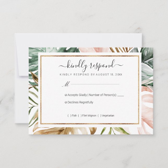 Tropical Leaves Wedding RSVP (Front)