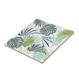 Tropical leaves with palms tile