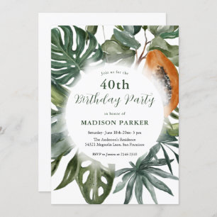 Tropical Leaves Wreath Birthday Invitation