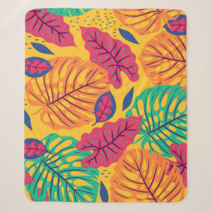 Tropical leaves: yellow background vintage graphic sherpa blanket