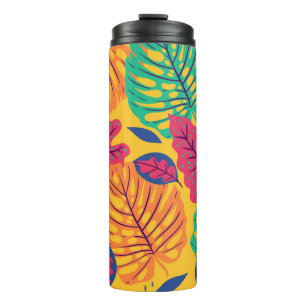 Tropical leaves: yellow background vintage graphic thermal tumbler