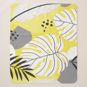 Tropical leaves, yellow vintage illustration. sherpa blanket