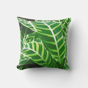 Tropical Leaves, Zebra Plant, Dark Green Outdoor Cushion