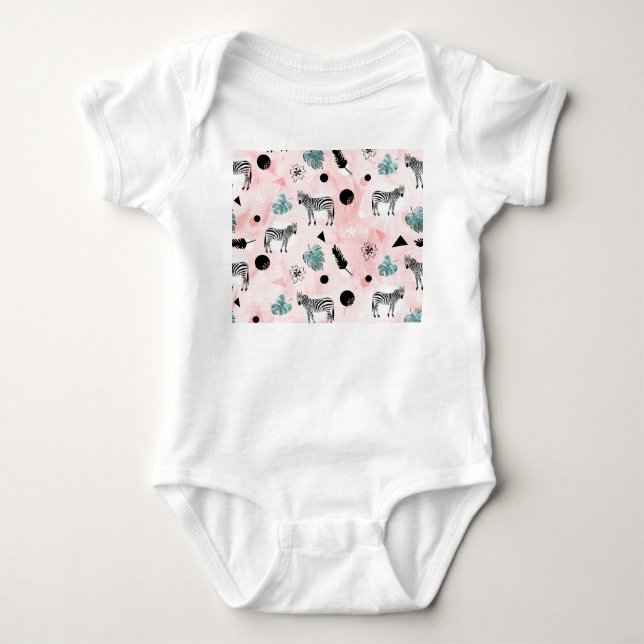 Tropical Leaves Zebras Tie-Dye Pattern Baby Bodysuit (Front)