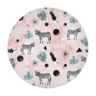 Tropical Leaves Zebras Tie-Dye Pattern Cutting Board