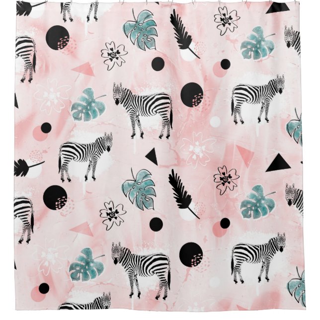 Tropical Leaves Zebras Tie-Dye Pattern Shower Curtain (Front)