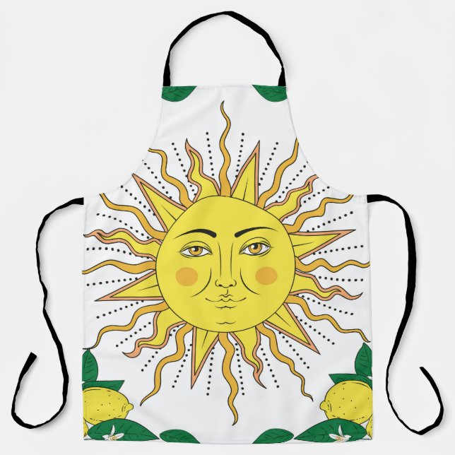 Tropical Lemon Fruits, Sun Face. Apron (Front)
