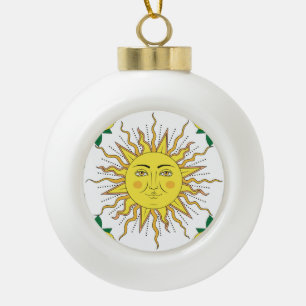 Tropical Lemon Fruits, Sun Face. Ceramic Ball Christmas Ornament