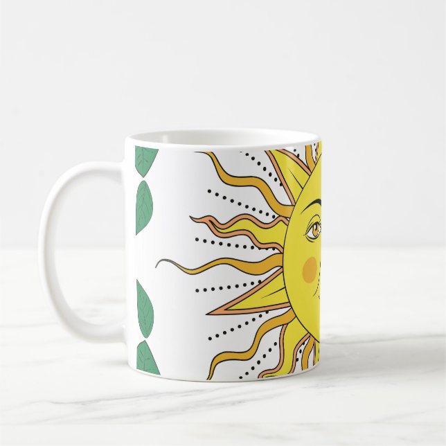 Tropical Lemon Fruits, Sun Face. Coffee Mug (Left)