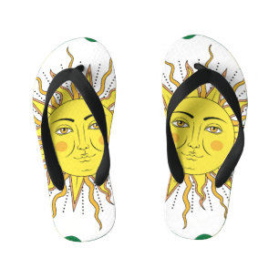 Tropical Lemon Fruits, Sun Face. Kid's Jandals
