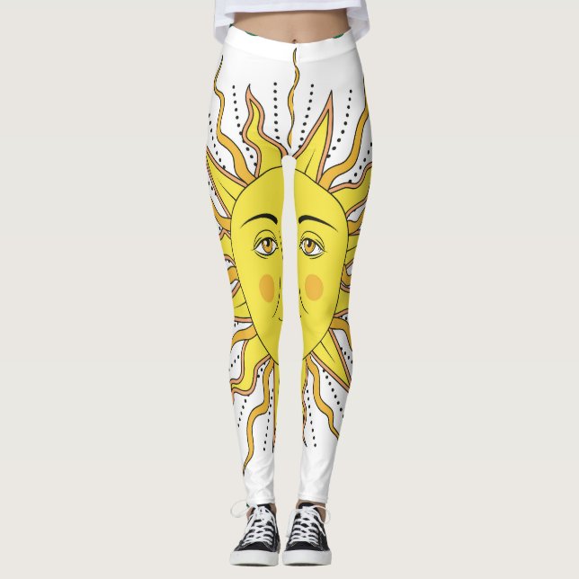Tropical Lemon Fruits, Sun Face. Leggings (Front)