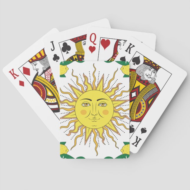 Tropical Lemon Fruits, Sun Face. Playing Cards (Back)