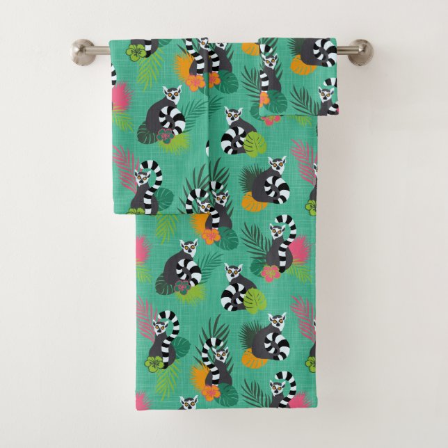 Tropical Lemurs - Aquamarine Bath Towel Set (Insitu)