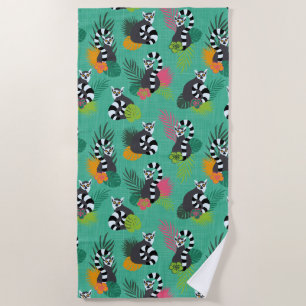 Tropical Lemurs - Aquamarine Beach Towel