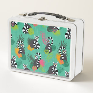 Tropical Lemurs - Aquamarine Metal Lunch Box