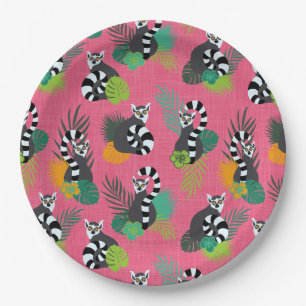 Tropical Lemurs - Pink Paper Plate