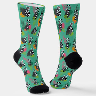 Tropical Lemurs Teal Socks