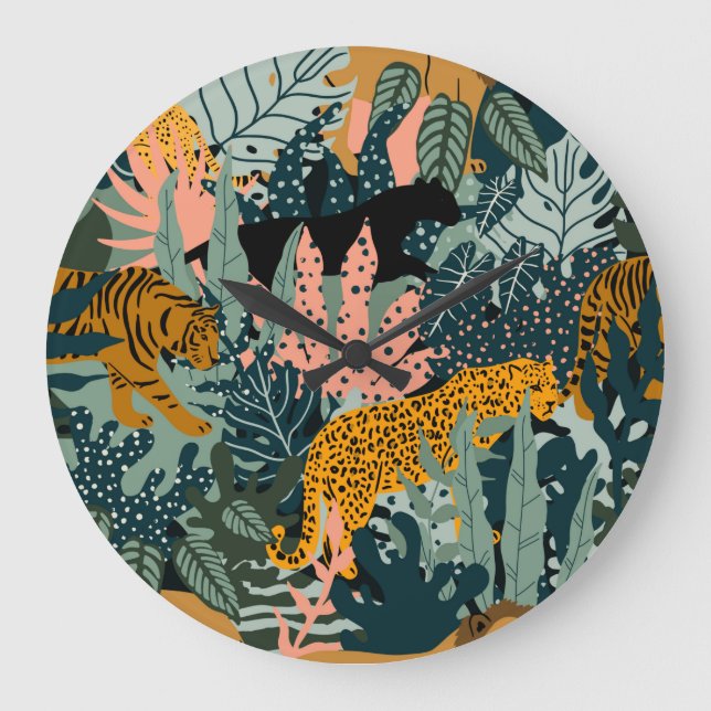 Tropical Leopard and Tiger Print Jungle Pattern  Large Clock (Front)